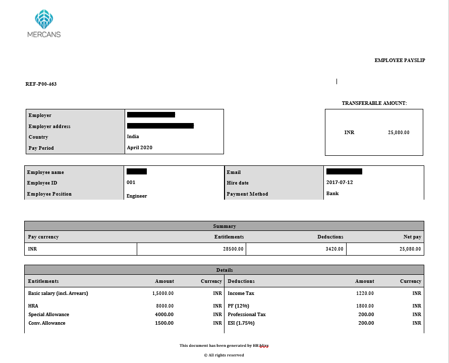 India - Sample Payslips